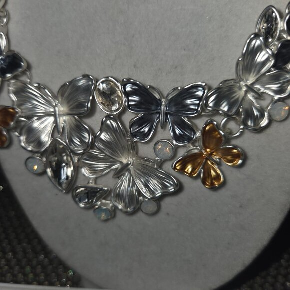 Butterfly and Jewels silver, gold and pewter tones with matching silver earings - Picture 3 of 4